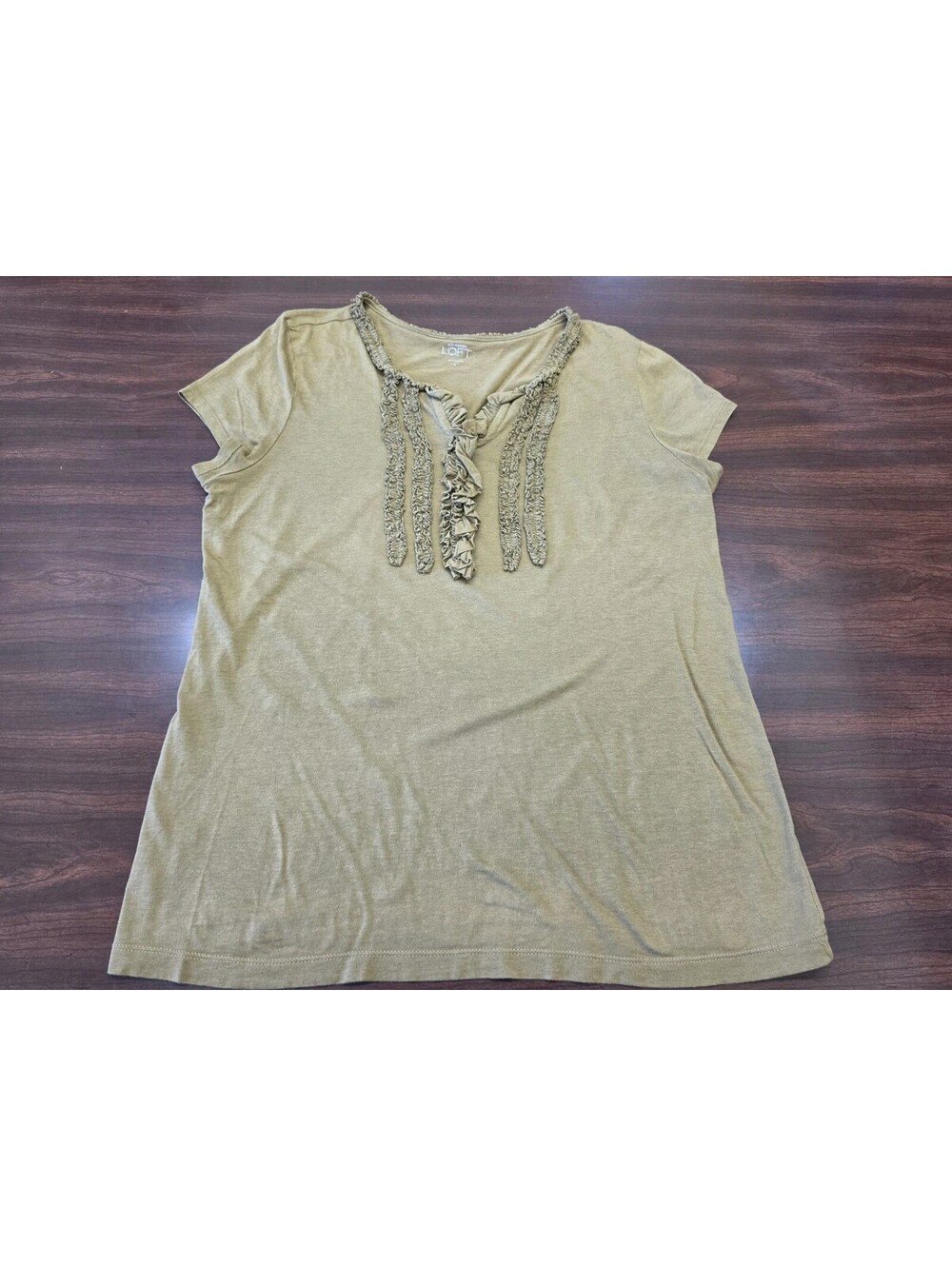 Loft Womens L Brown Knit Top Ruffle Strap Hem Detail Cottagecore Boho Clean Girl